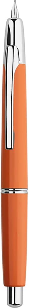 Majohn A2 Press Fountain Pen Extra Fine Nib with Box, Retractable Orange Resin Ink Pen with Converter Writing Pen Set (Silver Clip Version)