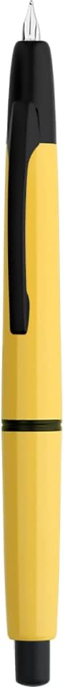 Majohn A2 Press Fountain Pen Extra Fine Nib with Box, Retractable Yellow Resin Ink Pen with Converter Writing Set (Black Clip Version)