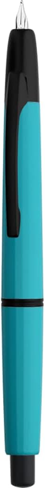 Majohn A2 Press Fountain Pen Extra Fine Nib with Box, Retractable Lake Blue Resin Ink Pen with Converter Writing Set (Black Clip Version)