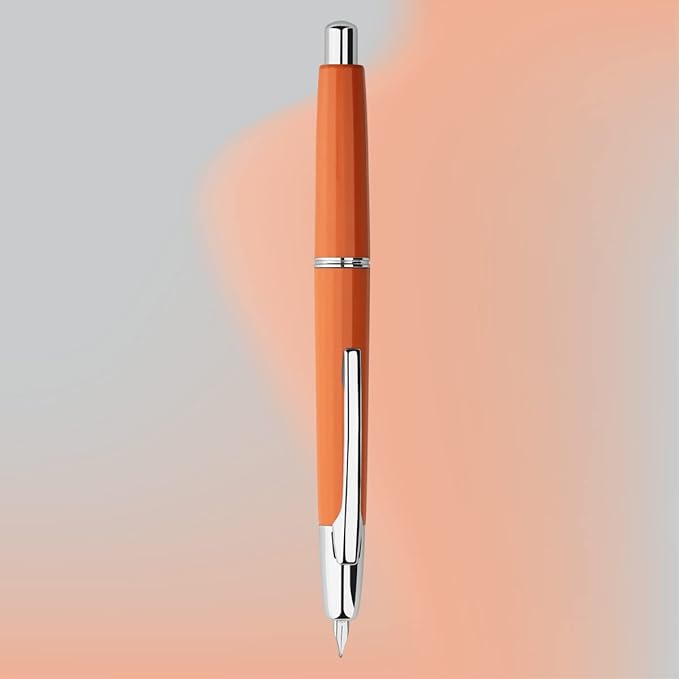 Majohn A2 Press Fountain Pen Extra Fine Nib with Box, Retractable Orange Resin Ink Pen with Converter Writing Pen Set (Silver Clip Version)