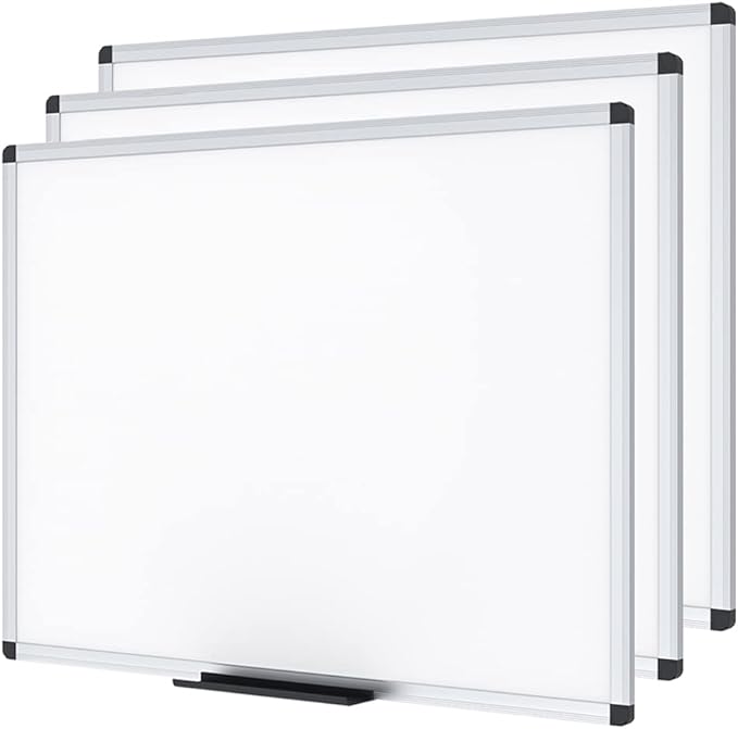 VIZ-PRO Magnetic Dry Erase Board, 48 X 24 Inches, 3 Pack, Silver Aluminium Frame