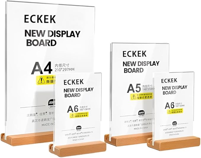 Acrylic Sign Holder A4/A5/A6 Menu Displays Double Sided, Wood Base Table Top Sign Stand (Vertical A4 210×297mm/8.27×11.69 inches