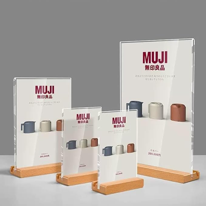 Acrylic Sign Holder A4/A5/A6 Menu Displays Double Sided, Wood Base Table Top Sign Stand (Vertical A4 210×297mm/8.27×11.69 inches