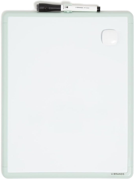 U Brands Contempo Magnetic Dry Erase Board, 11”x14”, Sage Green Modern Frame, Includes Magnet and Marker