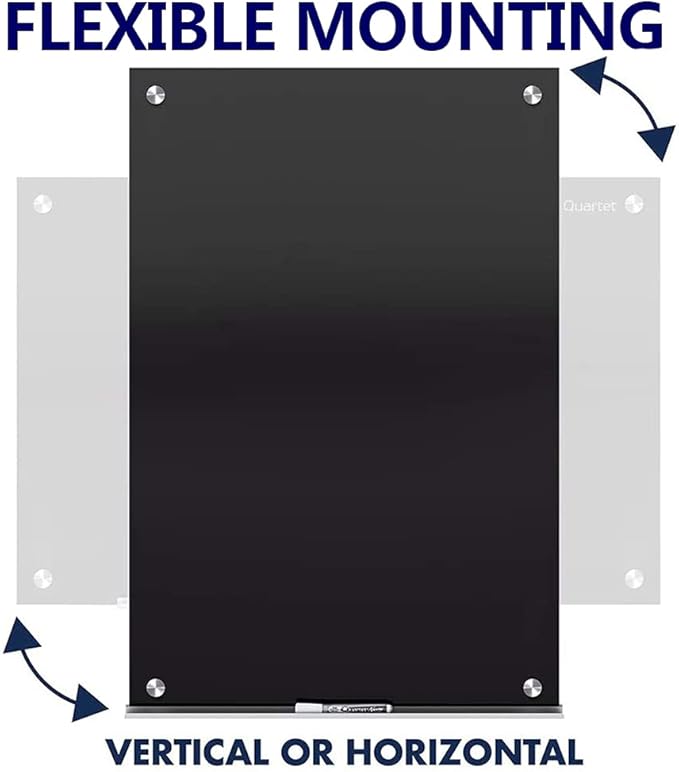 Black Glass Board Frameless Tempered Glass Dry Erase Board with Marker Tray for Interactive Office, Wall Mounted Frosted Glass Whiteboard (Black, 72" x 40")