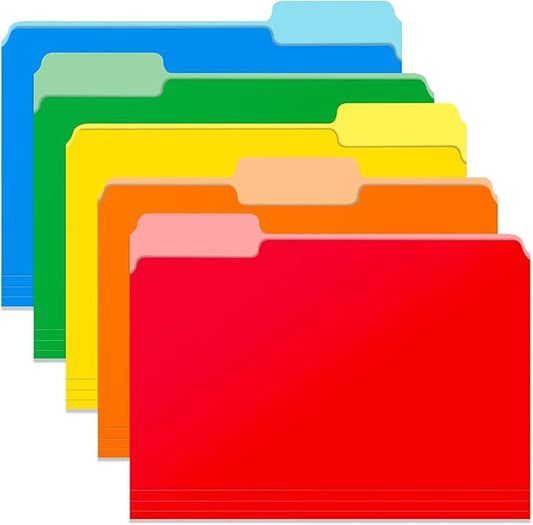 120-Pack Two Tone Color File Folders 8.5 x 11 Inch,1/3 Cut Tab File Folders Letter Size, Assorted Colors, Blue Red Green Yellow Orange Manila File Folders, School Business Office Folders for Document