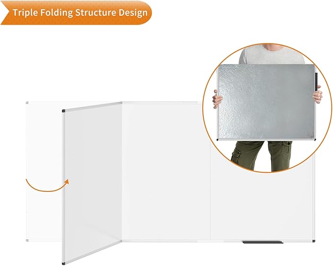 VIZ-PRO Large Magnetic Whiteboard/Foldable Dry Erase Board, 96 X 48 Inches, Wall Mounted White Board for School Office and Home 8' x 4'