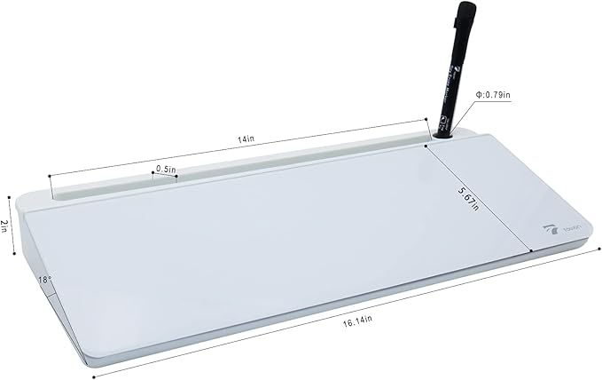 TOWON Small Tilted Desktop Glass Whiteboard, Notepad Computer Keyboard Stand with Dry Erase Board Surface, Desk Organizers with Accessories for Office, Home, School Supplies, White, 18 x 6 Inches