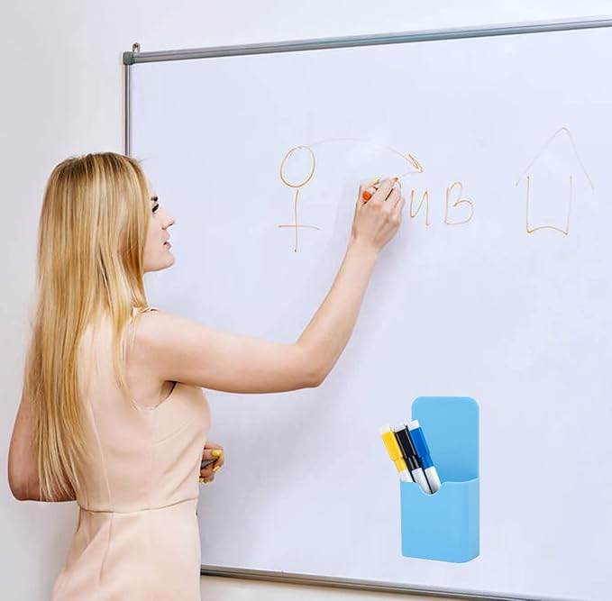 Magnetic Marker Holder Pen Holder for Whiteboard or Fridge Magnet Pencil Cup Storage Organizer for Classroom Office Home Locker and Metal Cabinets Media Organizer Storage 2Pack(Blue)