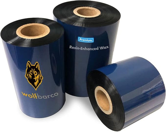 12 Rolls Wolfbarco 1.57" x 1476' (40mm x 450m) Black Premium Resin-Enhanced Wax Thermal Transfer Ribbon Compatible with Zebra,TEC, INTERMEC,Citizen,TSC,GODEX,ARGOX Printers