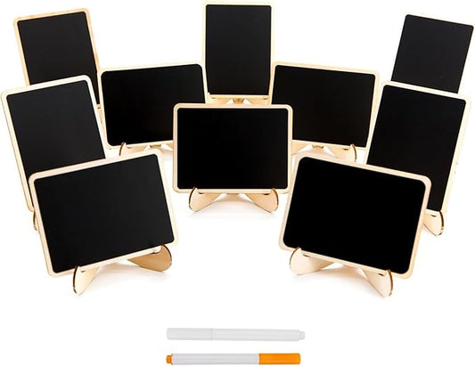 10 Pack Mini Chalkboards Signs with Easel Stand, Small Rectangle Chalkboards Blackboard, Wood Place Cards for Weddings, Birthday Parties, Message Board Signs and Event Decoration