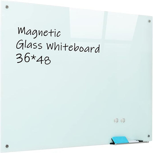 Magnetic Glass Whiteboard, 36"x48"(90x120cm) Frameless Dry Erase Board White Board Surface Wall Mounted for Office, Classroom & Home