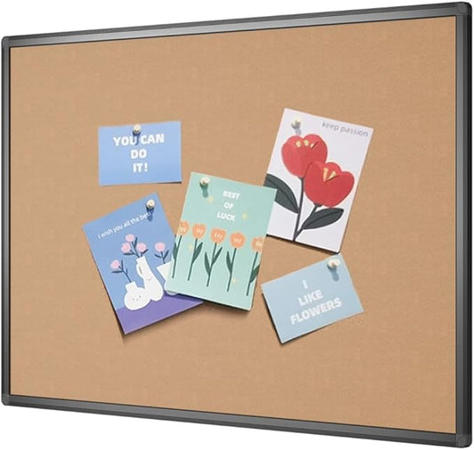 VIZ-PRO Cork Notice Board, 48 X 36 Inches, Cork Bulletin Board with Black Aluminium Frame