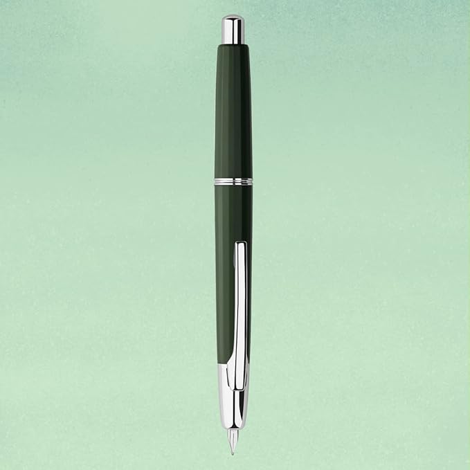 Majohn A2 Press Fountain Pen Extra Fine Nib with Box, Retractable Green Resin Ink Pen with Converter Writing Pen Set (Silver Clip Version)