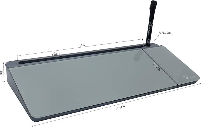 TOWON Small Tilted Desktop Glass Whiteboard, Notepad Computer Keyboard Stand with Dry Erase Board Surface, Desk Organizers with Accessories for Office, Home, School Supplies, Gray, 18 x 6 Inches