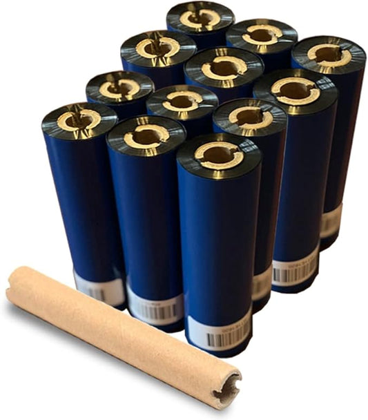 12 Rolls Wolfbarco 4.33" x 243' (110mm x 74m) Black Premium Resin-Enhanced Wax Thermal Transfer Ribbon Compatible with Zebra GC420t, GK420t, GX420t, GX430t, TLP2442, TLP2844, ZD220, ZD4 Printers