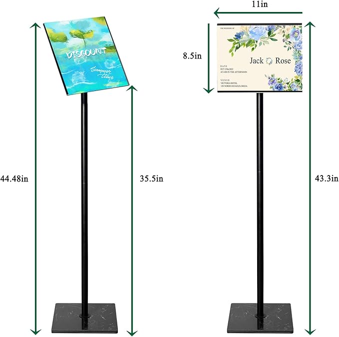Adjustable Poster Sign Holder Stand 8.5x11 , Sign Holder Stand with Heavy Duty Marble Base, Reusable Sign Holder Vertical & Horizontal View Display for Indoor Outdoor Standing(Square)