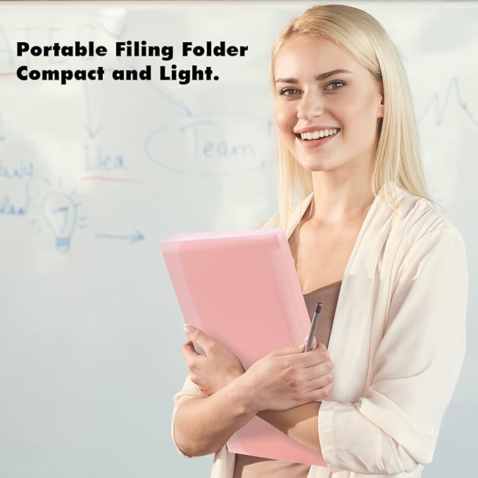 2 PCS Expanding File Folder A4,13 Pockets File Organiser with Colored Tags, Paperwork A4 Plastic Wallet Document Storage Expander for School,Office and Home, Pink