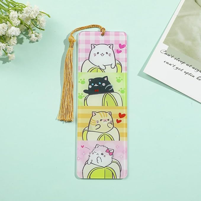 1pc Cute Pet Cat Tassel Bookmark - Acrylic Bookmarks for Book Lovers, Gifts for Teachers Students Reading Markers Ideal Gift for Back to School Season (SQ1025-Cat)