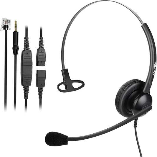 MAIRDI Telephone Headset with Microphone Noise Canceling, Binaural Call Center Office Headphone with RJ9 Jack & 3.5mm Connector for Landline Phone Cell Phone PC Laptop, Work for Polycom Avaya Nortel
