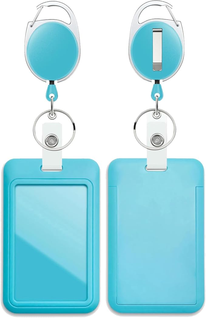 Blue Badge Holder with Retractable Reel ,Badge Clips Retractable Heavy Duty Badge Reel,Keychain,ID Holder for School Nurse Office Teen