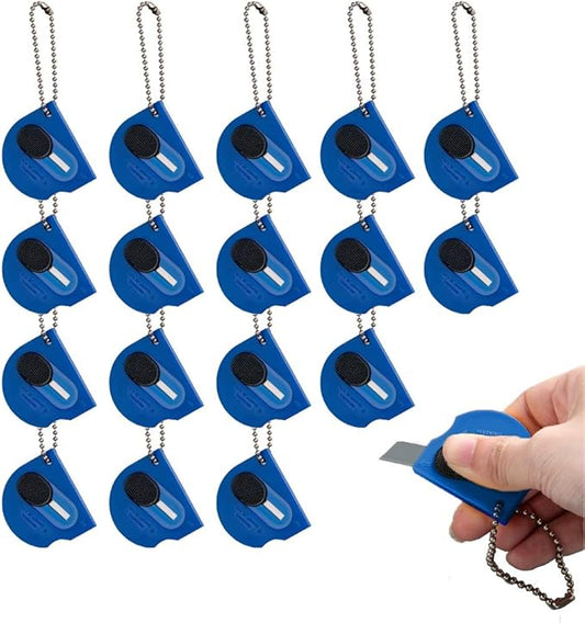 18 pack Mini Portable Utility Office Keychain with auto Retractable Blade Pocket Knives Letter Opener Small Box Cutter(Blue)
