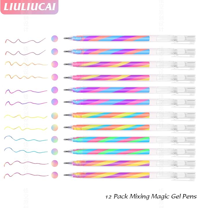 12 Pack Mixing of 3 Colors Rainbow Gel Pens Color Changing Ballpoint Pen Pastel Pens Set for Adults Coloring Books Drawing Doodling Scrapbooking Notes