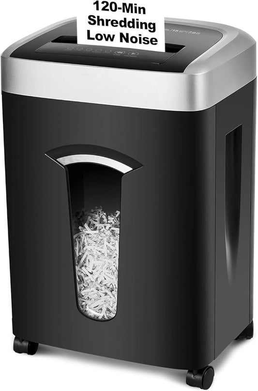 120-Minute Paper Shredder - 15-Sheet Capacity, 30L(7.9 Gallon) Bin, 58dB Quiet Operation, P4 Cross-Cut Heavy-Duty Shredder for Home & Office Use