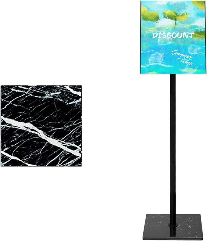 Adjustable Poster Sign Holder Stand 8.5x11 , Sign Holder Stand with Heavy Duty Marble Base, Reusable Sign Holder Vertical & Horizontal View Display for Indoor Outdoor Standing(Square)