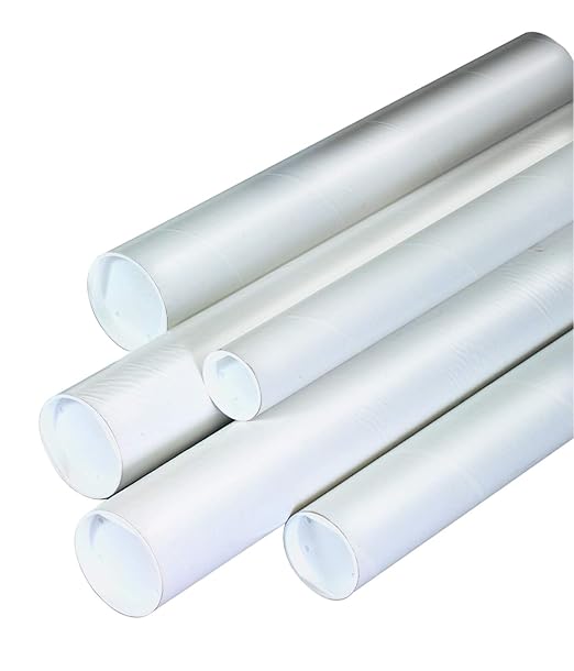 BOX USA BP3036W Mailing Tubes with Caps, 3" x 36", White (Pack of 24)