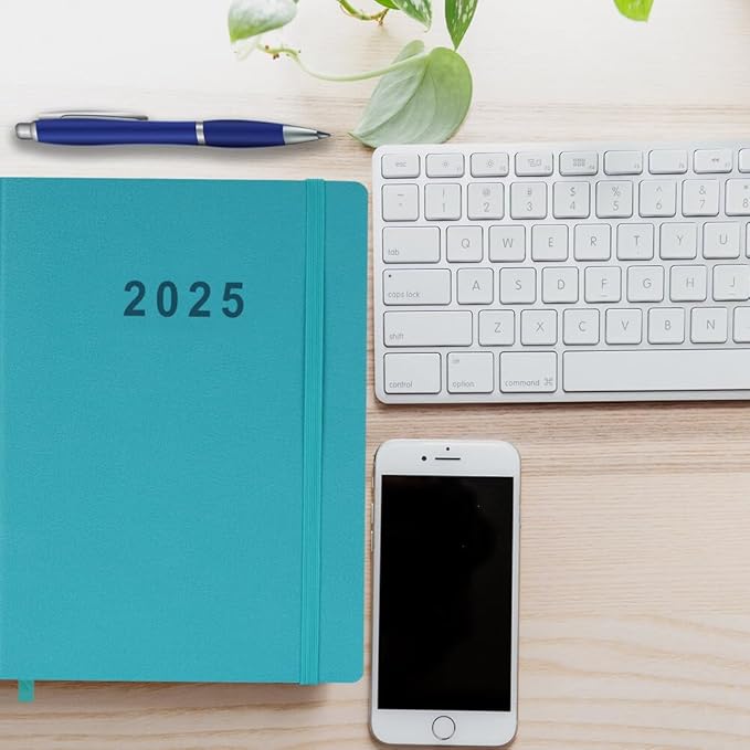 2025 Planner - Weekly and Monthly Planner Jan to Dec 2025, Vegan Leather Cover, Elastic Closure, 7”x9.25”, Teal