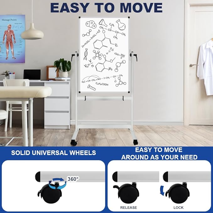 XBoard Whiteboard Mobile, 44x30inch Double Sided Magnetic Dry Erase Board on Wheels, Magnetic Portable Easel with Stand