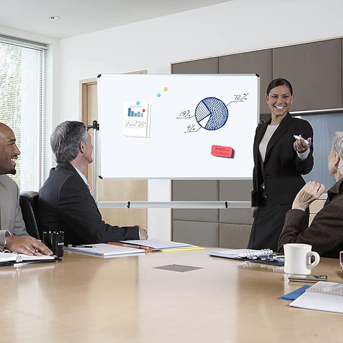 VIZ-PRO Double-Sided Magnetic Mobile Whiteboard,44 x 30 Inches Aluminium Frame and Stand