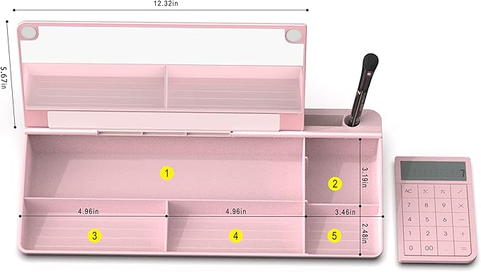 TOWON Desk Dry Erase Board with Detachable Calculator, Small Glass Desktop Whiteboard, Desktop whiteboard - Glass Dry Erase White Board- Desk Computer Buddy for Home Office Supply, Pink, 17 x 6 in