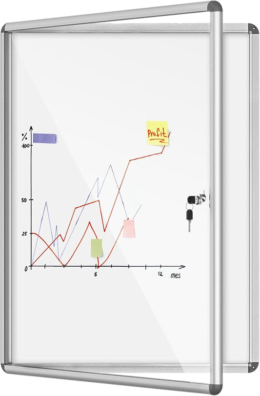 38"x28" Enclosed Bulletin Board, Lockable Weather-Resistant Aluminum Noticeboard for School & Office, Silver Frame w/Magentic Whiteboard