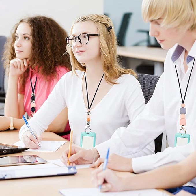 POPLOPP 3PCS Teacher Lanyards for ID Badges and Keys, Cute Silicone Beaded Lanyard for Women Nurse Employees Students