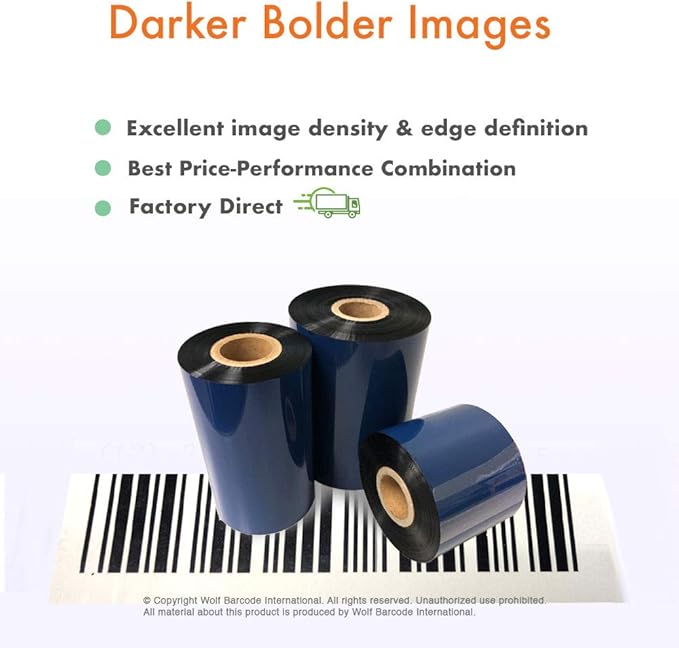 12 Rolls Wolfbarco 2.24" x 243' (57mm x 74m) Black Premium Resin-Enhanced Wax Thermal Transfer Ribbon Compatible with Zebra Printers