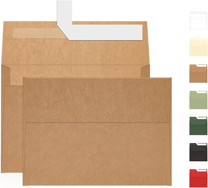 A7 Brown Kraft Envelopes Self Seal 100 Pack 120 GSM,Goefun Printable 5x7 Envelopes for Invitation, Mailing, Weddings, Business, Birthday, Photos, Documents and DIY Cards