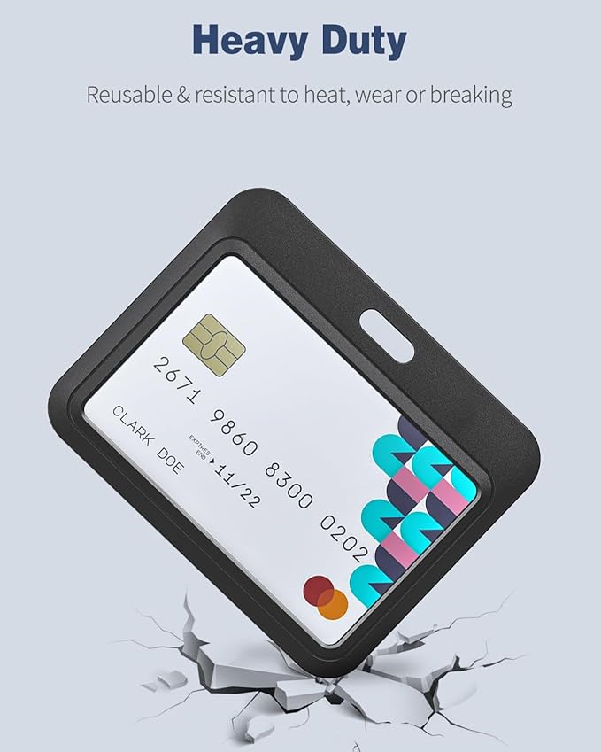 Uniclife 3 Pack Sliding Badge Holder Hard Black Horizontal Plastic Card Case Protector with Lanyard Strap Metal Buckle and Clip for Office School ID Credit Key Card Driver’s License and Pass