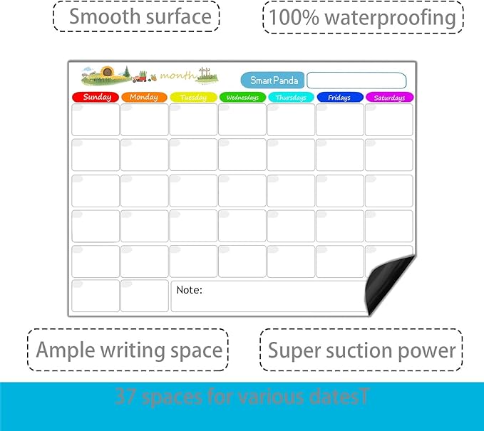 Magnetic Dry Erase Calendar for Refrigerator,Fridge Calendar Magnet Combo - Ideal for Dry Erase, Magnetic Calendar, and Home Decor