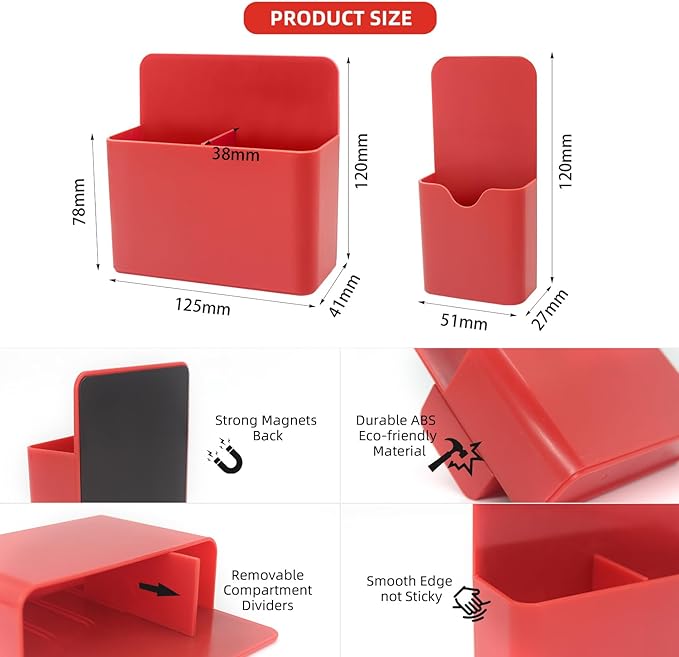Magnetic Pen Holder,2 Pack Magnetic Dry Erase Marker Holder with Generous Compartments,Strong Magnet Storage Marker Pen Pencil Organizer for Refrigerator,Whiteboard,Locker Accessories