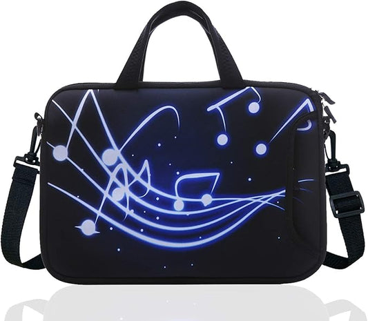 14 Inch Neoprene Laptop Sleeve Case Bag with shoulder strap For 14" Notebook/MacBook/Ultrabook/Chromebook (Black blue music)
