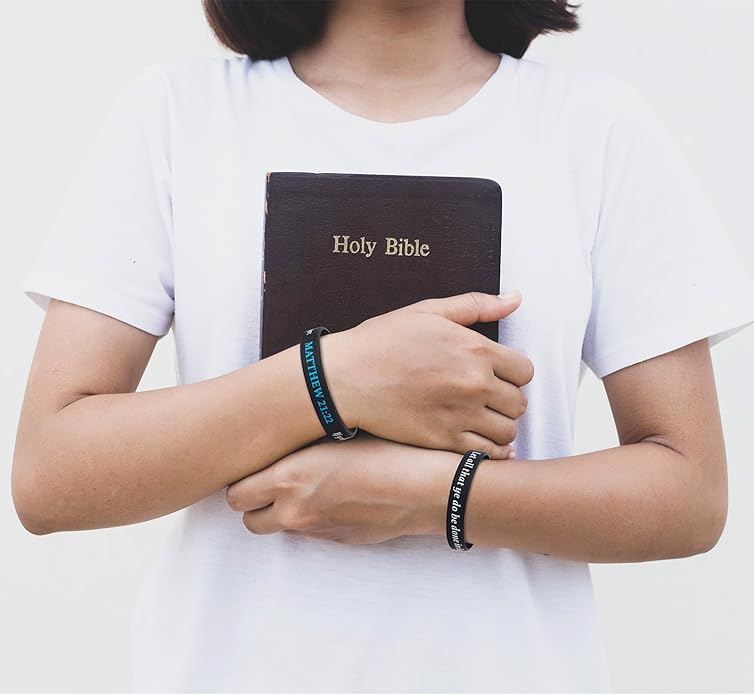 QEERBSIN Bible Verses Bracelets Motivational Christian Rubber Bracelets Faith Hope Wristbands Bracelets for Men Women Teens