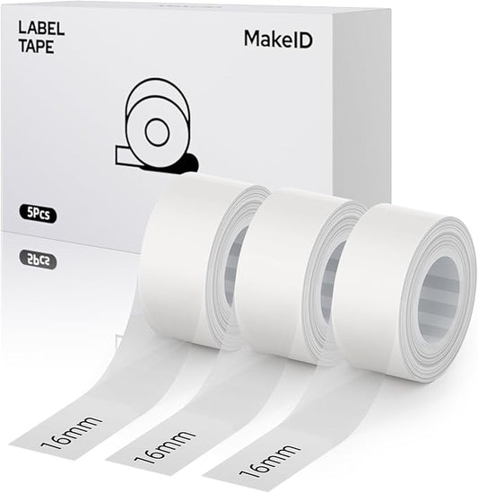 MakeID L1 E1 Q1 Label Maker Tape Refills, 3-Roll 16mm x 4m (0.63" x 13') Continuous Consumables Thermal Laminated Office Labeling Tape Replacement