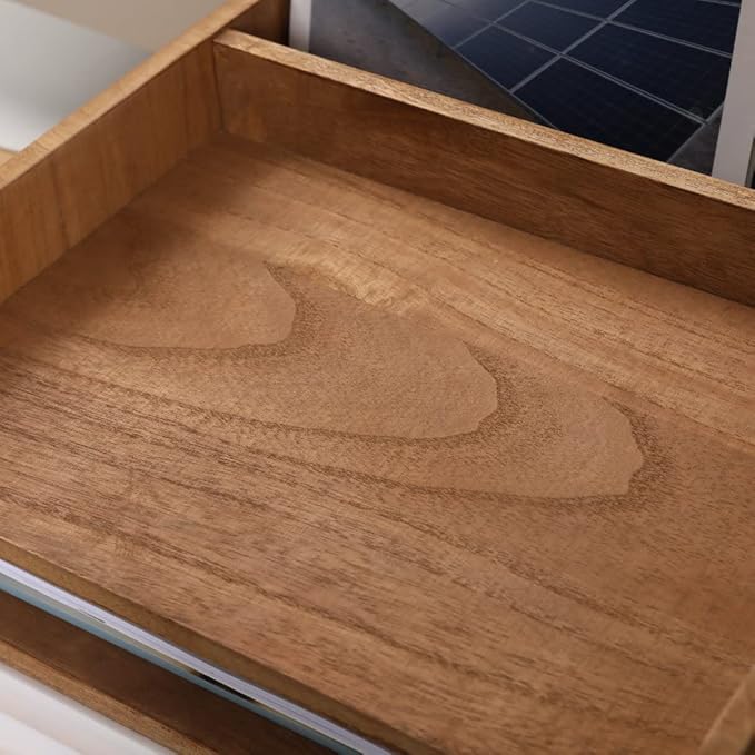 3 Tier Desktop Letter Tray for Office Desk Organizer and Accessories - Wood File Folder Holder for Paper Document Organizer Mail Sorter Workspace Counter Storage Book Shelf Light WJJ3K-LT