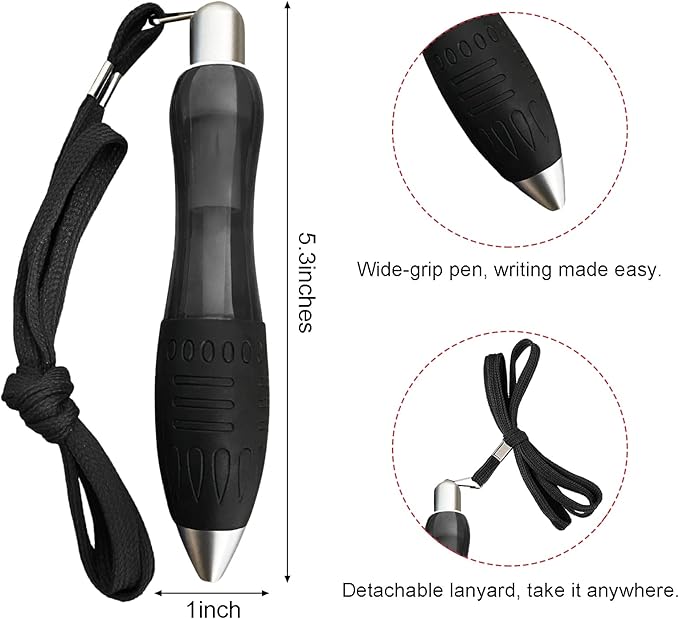 14pcs Big Fat Pens Aids Writing For Tremor, Arthritis, Parkinson, Handicap, Carpal Tunnel Large Wide Grip Pens Black (2 Pens + 6 Black Refills + 6 Blue Refills)