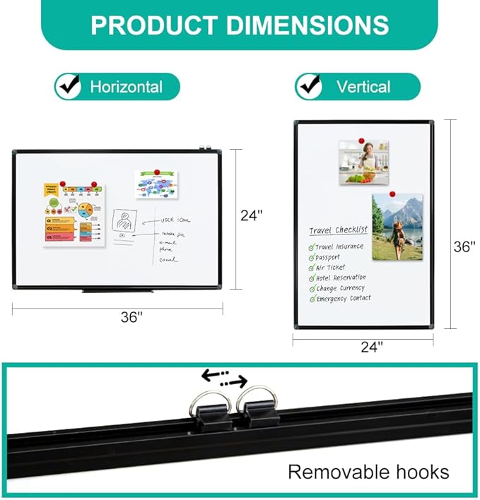 XIWODE Magnetic Dry Erase Board, Wall Mounted whiteboard, 24X36 inch, Black Aluminum Alloy Frame, Simple and Generous, Smooth Writing Surface, Easy to Wipe.
