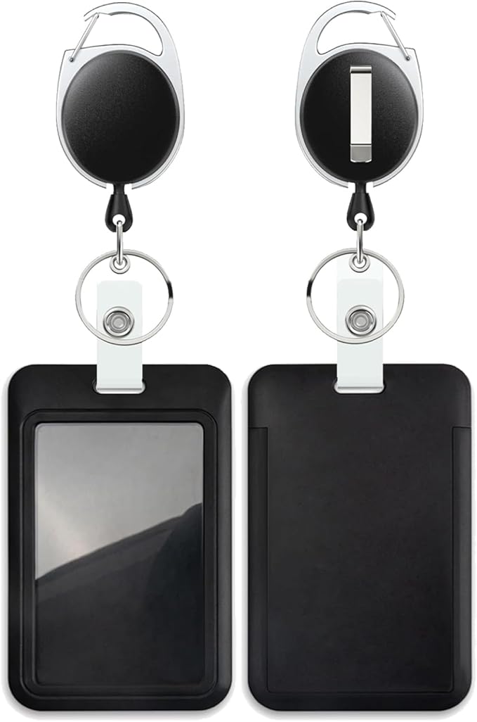 Black Badge Holder with Retractable Reel ,Badge Clips Retractable Heavy Duty Badge Reel,Keychain,ID Holder for School Nurse Office Teen