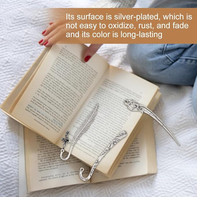 13pcs/Set Metal Bookmark for Women Men, Hairpin Hook Antique Tibetan Silver Carved Hook Bookmarks with Loop, Unique Charm Book Marker for Book Lovers Unique Gift