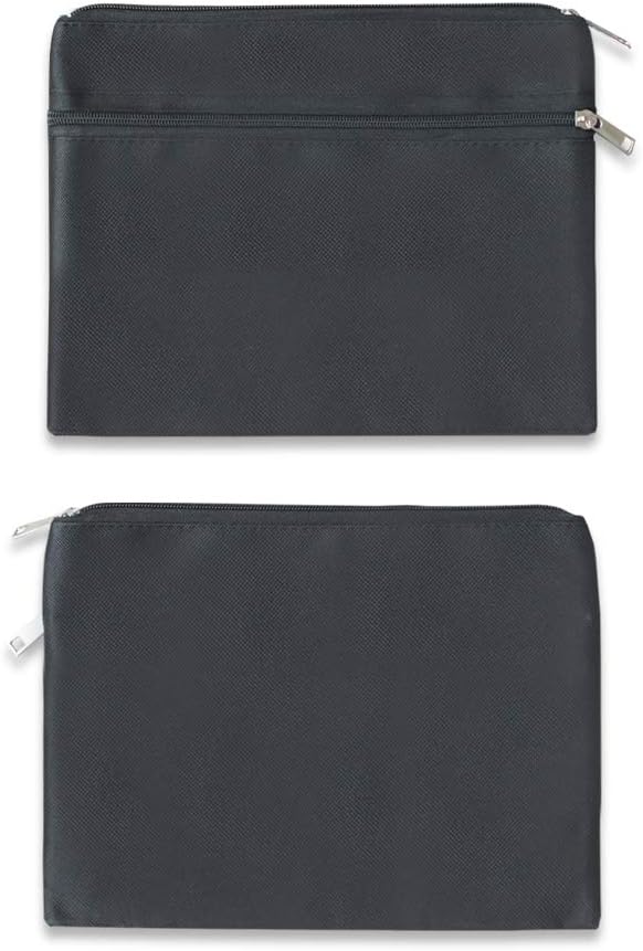 2 Pack 14 X 11 Inches 600D Zipped Large Storage Envelope Pouches Bags with 2 Pockets, Poly File Paper Document Organizer, Portable Bulk Bags for Filing Office Supplies, Black, 2 Pack